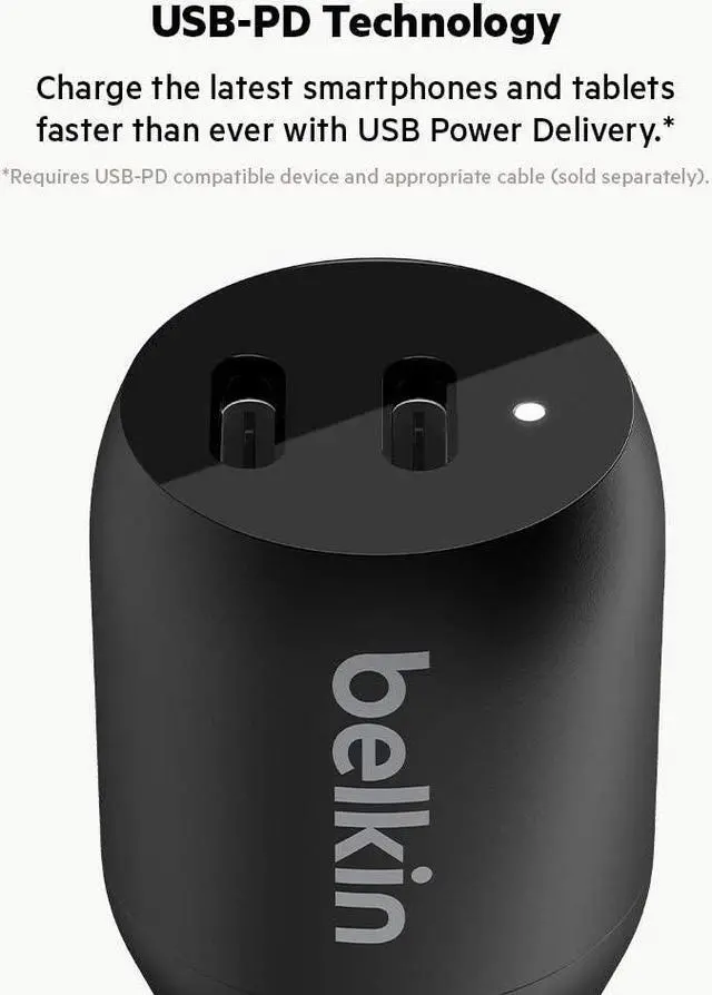 Alt view image 10 of 15 - BELKIN CCB002btBK Black BOOST CHARGE Dual USB-C Car Charger 36W