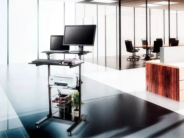 Alt view image 13 of 16 - Monoprice Height Adjustable PC Workstation Cart for Sit-Stand