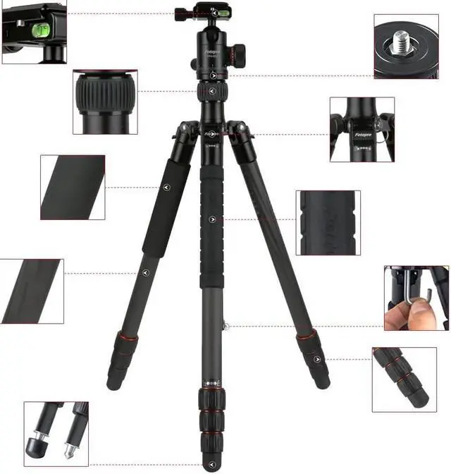 Alt view image 9 of 12 - FotoPro X-Go Chameleon 4-Section Aluminum Tripod with FPH-52Q Ball Head, Black
