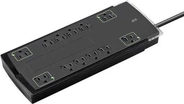 Alt view image 7 of 14 - Monoprice 12 Outlet Slim Surge Protector Power Strip - 10 Feet - Black | Heavy Duty Cord | UL Rated, 4,230 Joules With Grounded And Protected Light Indicator