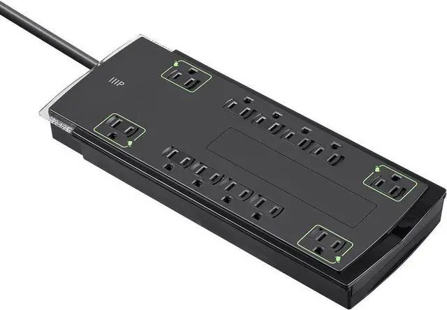 Alt view image 8 of 14 - Monoprice 12 Outlet Slim Surge Protector Power Strip - 10 Feet - Black | Heavy Duty Cord | UL Rated, 4,230 Joules With Grounded And Protected Light Indicator