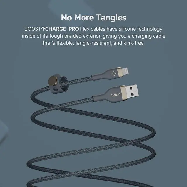 Alt view image 6 of 11 - BELKIN BOOST CHARGE PRO Flex Blue USB-A Cable with Lightning Connector - 6.56 ft.