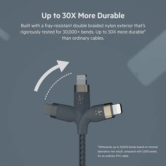 Alt view image 3 of 11 - BELKIN BOOST CHARGE PRO Flex Blue USB-A Cable with Lightning Connector - 6.56 ft.