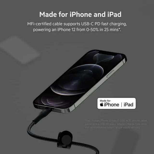 Alt view image 4 of 16 - Belkin USB-C Cable with Lightning Connector CAA011BT2MBK