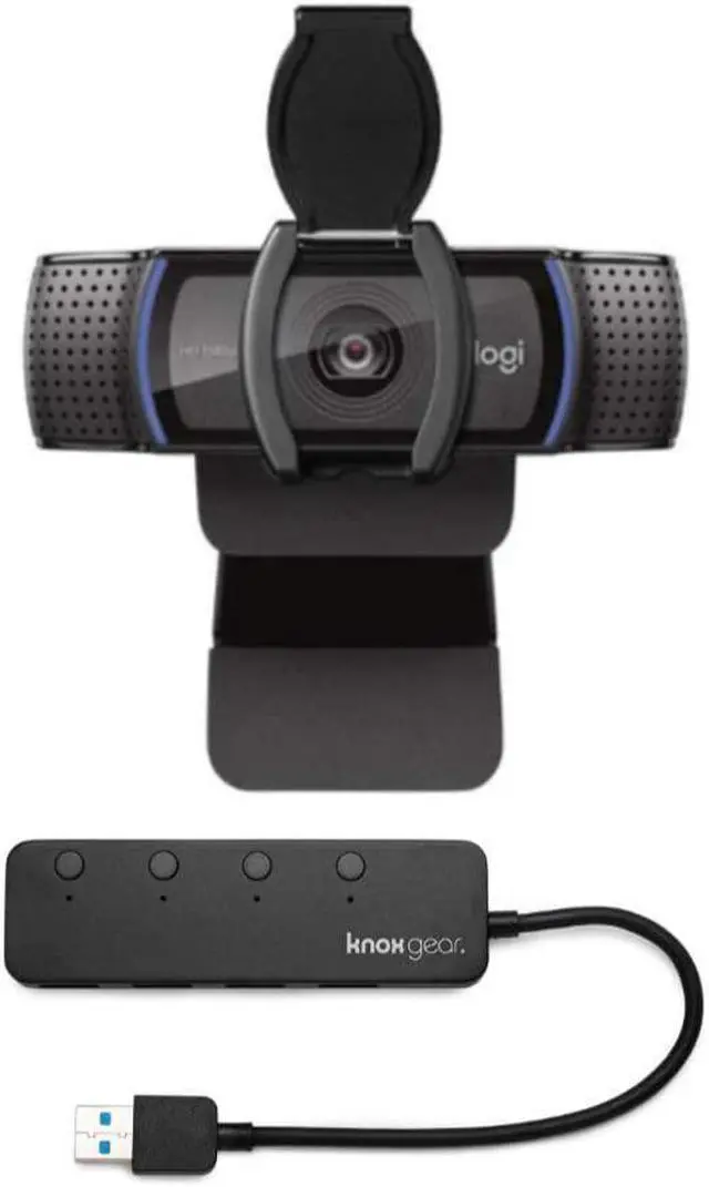 Alt view image 9 of 12 - Logitech C920S Pro HD Webcam Bundled with Knox Gear 4-Port 3.0 USB Hub