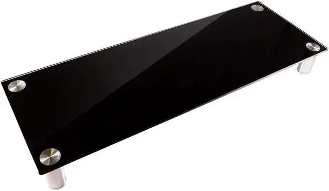 Alt view image 13 of 18 - Monoprice Large Multimedia Desktop Stand - Black Glass (30.8 x 11in) Stand & Riser, Desktop TV Stand, Dual Monitors w/ Height Adjustable Legs