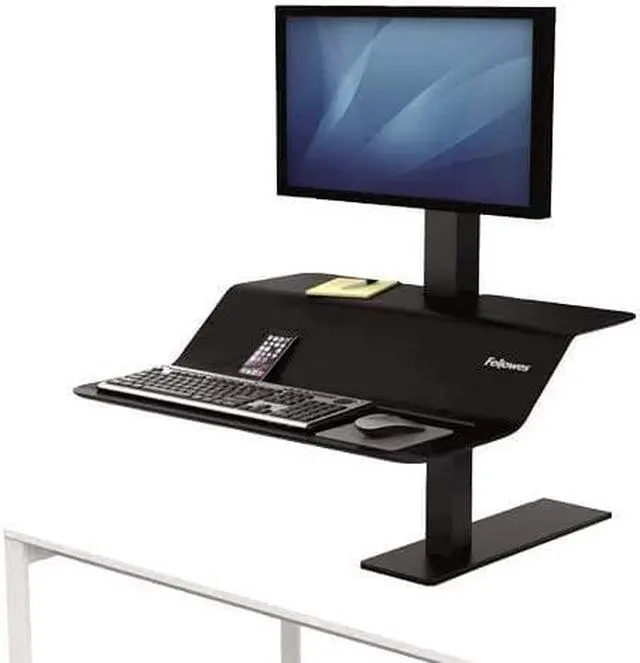 Alt view image 14 of 20 - Fellowes 8080101 Lotus Ve Sit-Stand Workstation - Desk Mount For Lcd Display / Keyboard / Mouse - Wood Veneer - Black Ash