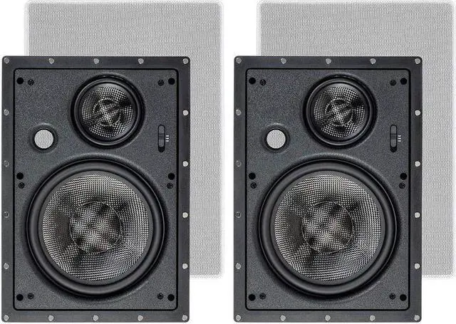 Alt view image 7 of 12 - Monoprice 3-Way Carbon Fiber In Wall Speakers - 8 Inch (Pair) With Paintable Magnetic Grille For Home Theater - Alpha Series