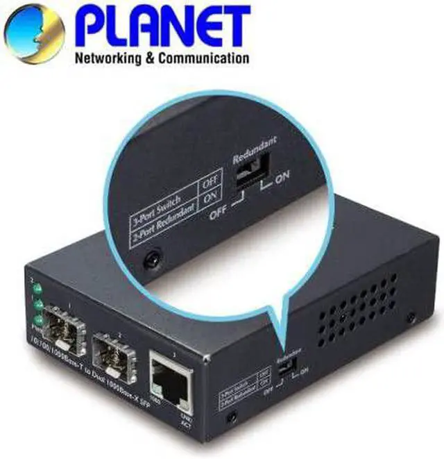 Alt view image 3 of 4 - Planet GT-1205A 1-Port 10/100/1000Base-T to 2-Port 1000FX (SFP) DIP Switch Black Switch Media Converter