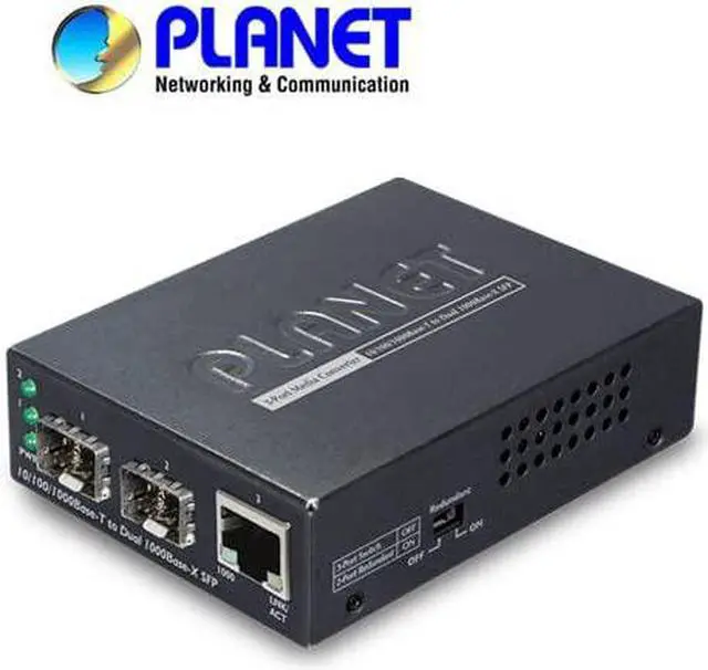 Alt view image 2 of 4 - Planet GT-1205A 1-Port 10/100/1000Base-T to 2-Port 1000FX (SFP) DIP Switch Black Switch Media Converter