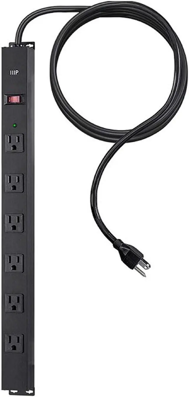 Alt view image 10 of 19 - Monoprice 6 Outlet Metal Surge Protector Power Strip - Black With 15 Feet Cord | 540 Joules