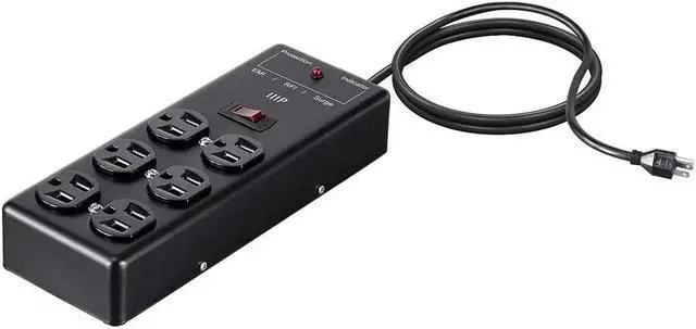 Alt view image 8 of 14 - Monoprice Heavy Duty 6 Outlet Metal Surge Power Box - Black With 6 Feet Cord | 540 Joules
