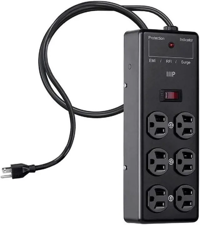 Alt view image 12 of 14 - Monoprice Heavy Duty 6 Outlet Metal Surge Power Box - Black With 6 Feet Cord | 540 Joules