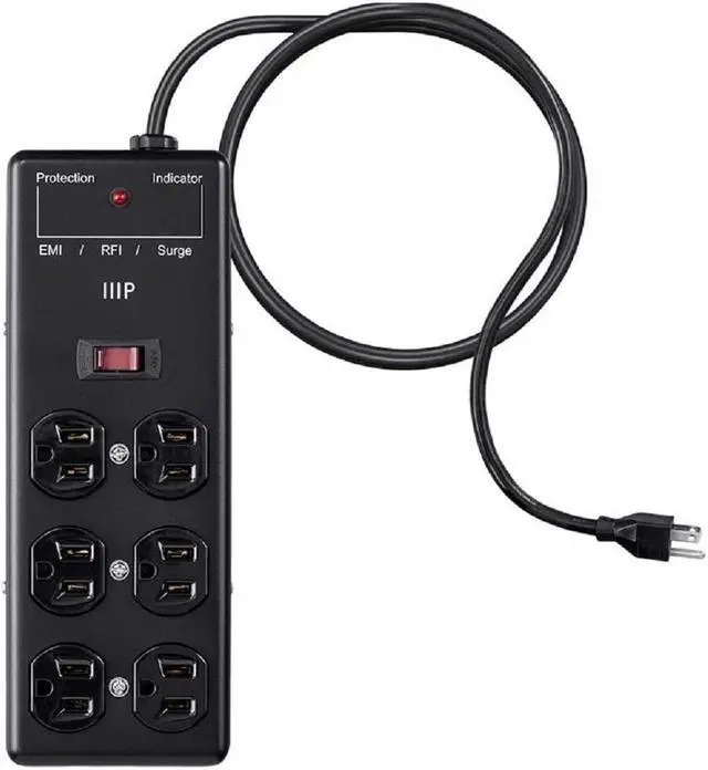 Alt view image 10 of 14 - Monoprice Heavy Duty 6 Outlet Metal Surge Power Box - Black With 6 Feet Cord | 540 Joules