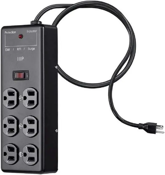 Alt view image 11 of 14 - Monoprice Heavy Duty 6 Outlet Metal Surge Power Box - Black With 6 Feet Cord | 540 Joules