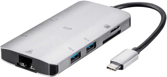 Alt view image 7 of 13 - Monoprice USB-C To HDMI Adapter - Aluminum Body With Gigabit Ethernet, 3-Port USB 3.0, SD/MicroSD Reader, USB-C 100W, Power Delivery 3.0 Ports
