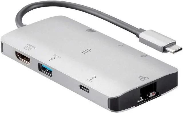 Alt view image 8 of 13 - Monoprice USB-C To HDMI Adapter - Aluminum Body With Gigabit Ethernet, 3-Port USB 3.0, SD/MicroSD Reader, USB-C 100W, Power Delivery 3.0 Ports