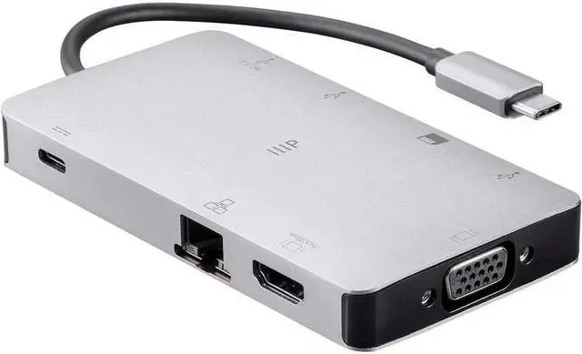 Alt view image 2 of 6 - Monoprice 135510 USB-C Travel Dock - Silver with HDMI, VGA, Gigabit Ethernet, 2-Port USB 3.0, SD/MicroSD Reader, USB-C 100W PD 3.0 - Consul Series