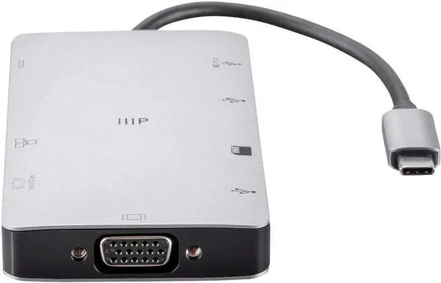 Alt view image 3 of 6 - Monoprice 135510 USB-C Travel Dock - Silver with HDMI, VGA, Gigabit Ethernet, 2-Port USB 3.0, SD/MicroSD Reader, USB-C 100W PD 3.0 - Consul Series