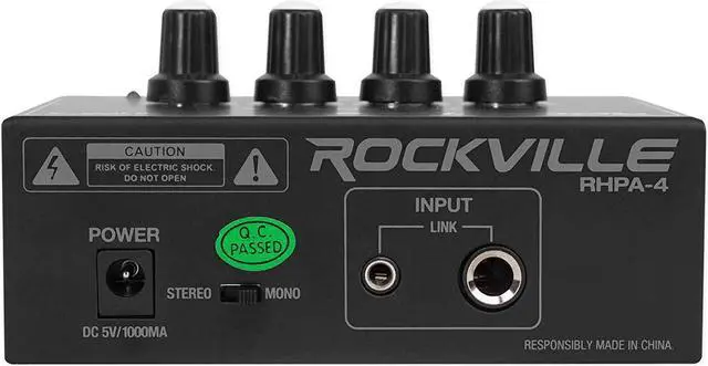 Alt view image 4 of 7 - Rockville RHPA4 4-Channel Headphone Amplifier, Stereo/Mono Switch, Dual 1/4" and 3.5mm Outputs per Channel, USB Power, for Studio and Podcast Monitoring