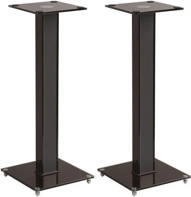 Alt view image 5 of 11 - Monoprice Elements Speaker Stand - 28 Inch (Pair) With Cable Management, Strong Tempered Glass Base With Floor Spikes