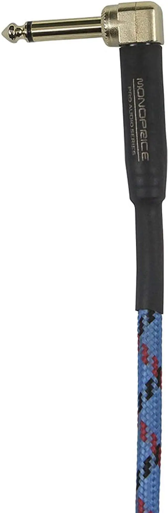 Alt view image 10 of 16 - Monoprice Braided Cloth 1/4 Inch (TS) Male Straight to Right Angle 20AWG Guitar/Instrument Cable Cord - 20 Feet- Blue Pattern (Gold Plated)