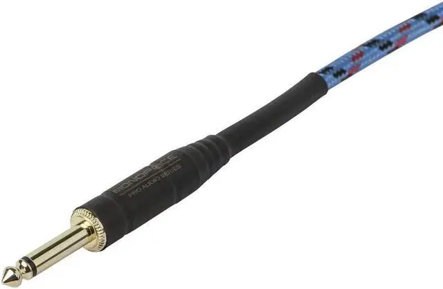 Alt view image 11 of 16 - Monoprice Braided Cloth 1/4 Inch (TS) Male Straight to Right Angle 20AWG Guitar/Instrument Cable Cord - 20 Feet- Blue Pattern (Gold Plated)
