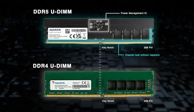 Alt view image 5 of 7 - ADATA 16GB 288-Pin DDR5 4800 (PC5 38400) Desktop Memory Model AD5U480016G-S