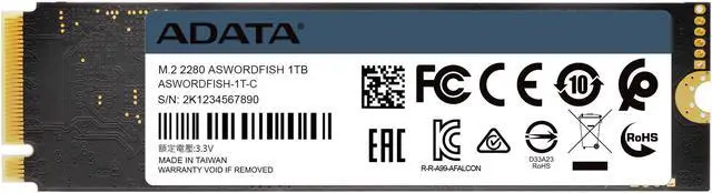 Alt view image 6 of 7 - ADATA Swordfish 1TB PCIe Gen3x4 M.2 2280, 3D-NAND Internal Solid State Drive
