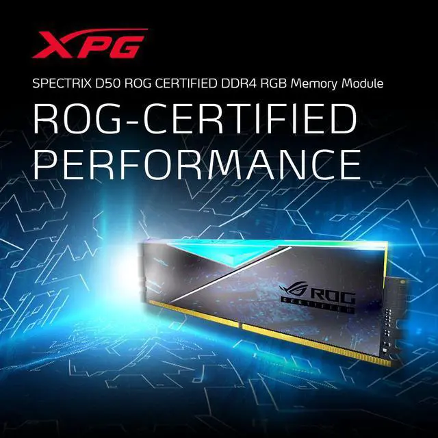 Alt view image 6 of 7 - XPG SPECTRIX D50 ROG RGB Desktop Memory: 16GB (2x8GB) DDR4 3600MHz CL17-21-21 | Custom RGB w/ Gunmetal Grey Heatsink Module - 2PK | RAM Upgrade| ROG Certified