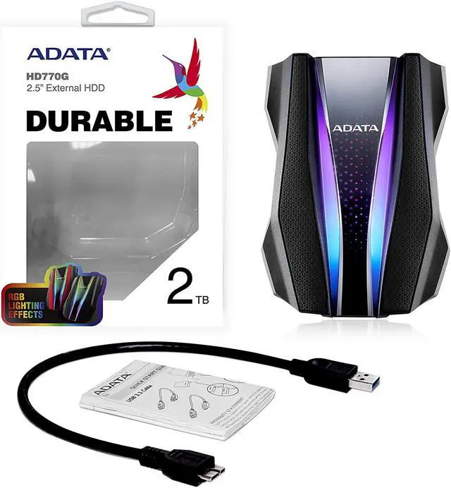 Alt view image 7 of 7 - ADATA 2TB HD770G RGB IP68 USB 3.2 Portable External Hard Drive Black - AHD770G-2TU32G1-CBK