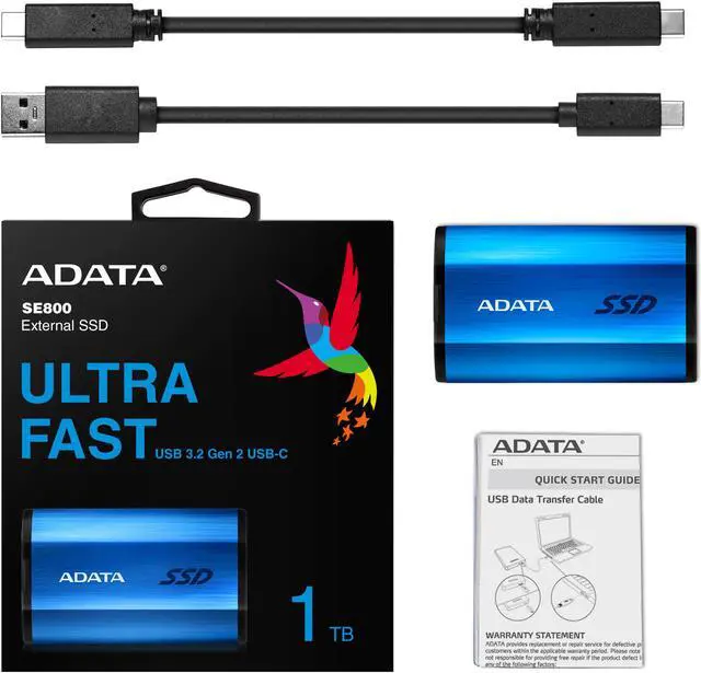 Alt view image 6 of 6 - ADATA SE800 1TB IP68 Rugged - Up to 1000 MB/s - SuperSpeed USB 3.2 Gen 2 USB-C External Portable SSD Blue (ASE800-1TU32G2-CBL)