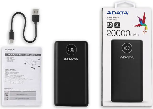 Alt view image 5 of 6 - ADATA P20000QCD Power Bank Black - 20000mAh Battery | 2x USB-A - 1x USB-C Ports | Digital Display w/ Qualcomm QC 3.0 or USB PD 3.0 Tech | Multi-Level Circuit Protection