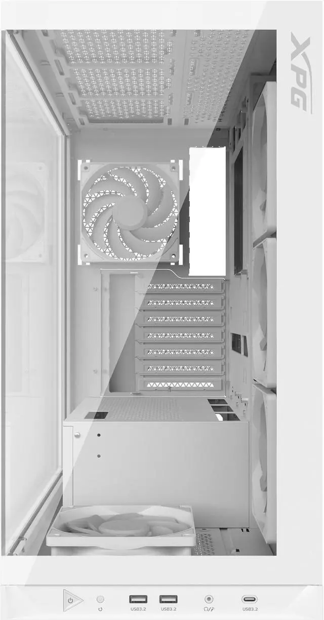 Alt view image 2 of 10 - XPG Invader X Mid-Tower Gaming ATX PC Case with Panoramic View, Tempered Glass Panels, and RGB Lighting White (INVADERXMT-WHCWW)