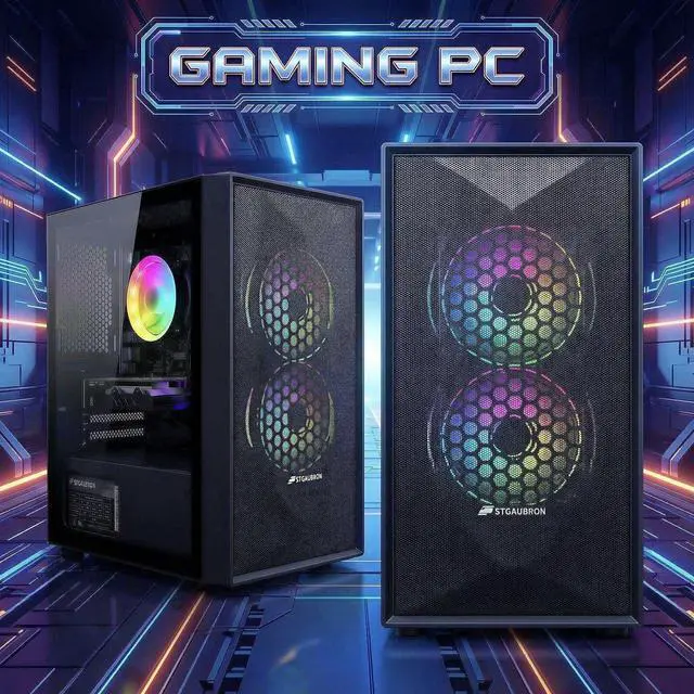 Alt view image 3 of 5 - STGAubron Gaming PC Desktop Computer, Intel Core i5 up to 3.6GHz, GeForce GTX 750Ti 4G, 16GB RAM, 512GB SSD, WiFi 6, BT 5.2, RGB Fan x 2, Windows 11 Home