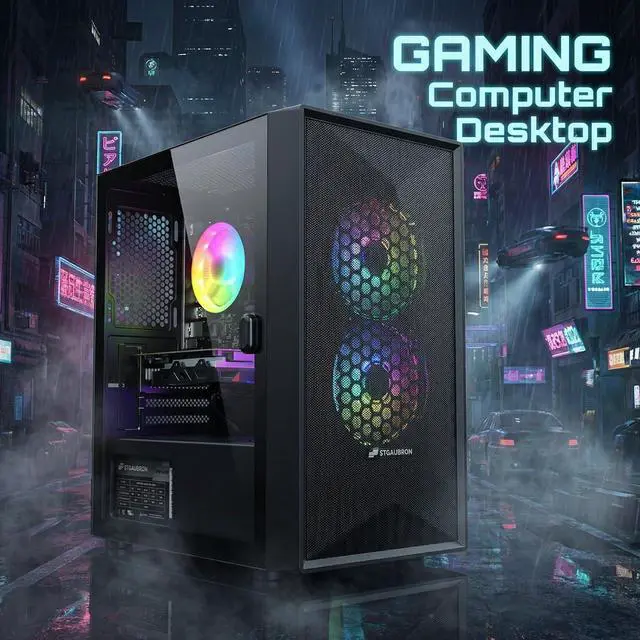 Alt view image 4 of 5 - STGAubron Gaming PC Desktop Computer, Intel Core i5 up to 3.6GHz, GeForce GTX 750Ti 4G, 16GB RAM, 512GB SSD, WiFi 6, BT 5.2, RGB Fan x 2, Windows 11 Home