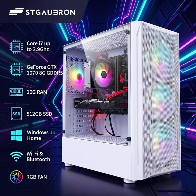 Alt view image 2 of 5 - STGAubron Gaming PC Desktop Computer, Intel Core i7 up to 3.9GHz, GeForce GTX 1070 8G, 16GB RAM, 512GB SSD, WiFi 6, BT 5.0, RGB Fan x 4, Windows 11 Home
