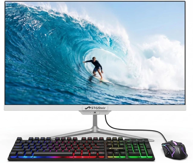 Main image of STGSivir All in One Desktop Computer, 23.8" FHD Display, Intel Core i7 up to 3.9G, 16GB RAM, 512GB SSD, WiFi, BT, RGB Keyboard & Mouse, Webcam, Windows 11 Home,White