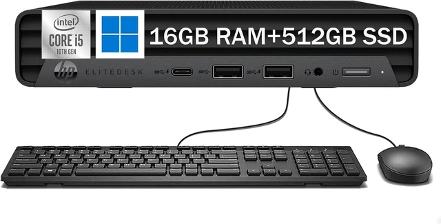 Main image of HP EliteDesk 800 G6 Mini Computer Desktop PC, Intel Gen 10th Core i5-10500T, 16GB RAM, 512GB SSD, 4K Support, Displayport, Wi-Fi, BT, Windows 11 Pro (Renewed) EliteDesk Desktop