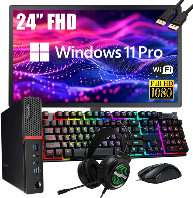 Main image of Lenovo ThinkCentre M700 Tiny Desktop PC with 24" FHD Monitor, Intel Quad Core i5-6500, 16GB DDR4 RAM 256GB SSD, 2 DisplayPort, Keyboard & Mouse, WiFi, Windows 11 Pro