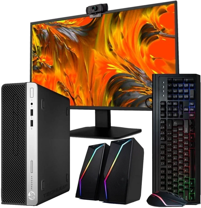 Main image of HP Windows 11 Desktop Computer | 16GB RAM + 500GB SSD | Intel i7 | 16GB RAM + 500GB SSD | 24" LCD | WiFi 6 AX200 + BT | RGB Keyboard/Mouse + Speakers | Webcam | Home or Office PC (Renewed) (Intel i7)