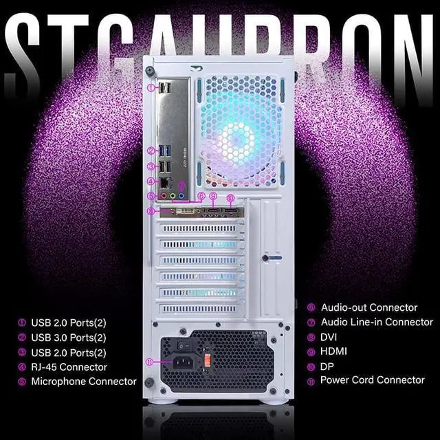 Alt view image 7 of 7 - STGAubron Gaming Desktop PC Computer,Intel Core I7 3.4GHz up to 3.9GHz, 16G RAM, 512G SSD, WIFI, BT 5.0, GeForce GTX 1660 Ti 6G GDDR6, RGB Fanx6, RGB Keyboard&Mouse&Mouse Pad, RGB BT Sound Bar, W10H64