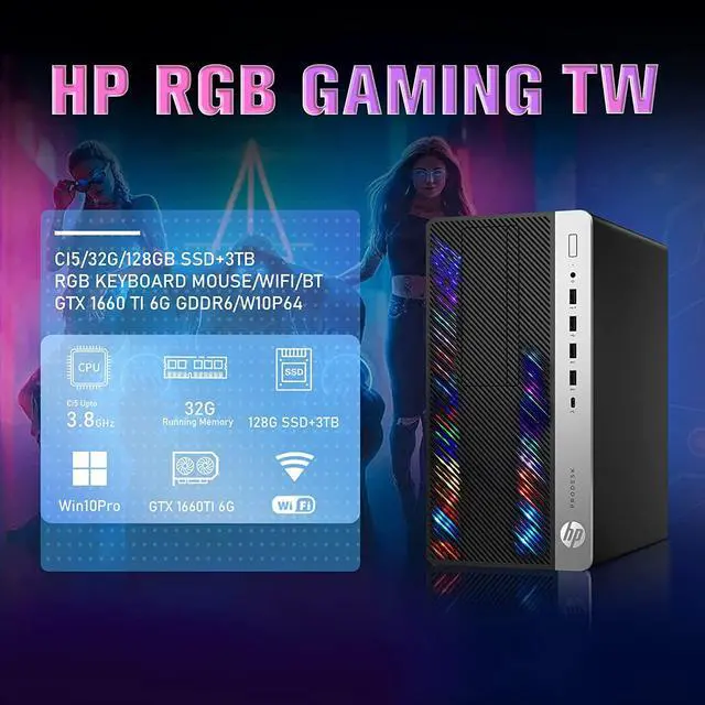 Alt view image 4 of 7 - HP Gaming PC Desktop Computer - Intel Quad I5-7500 up to 3.8GHz, 32GB DDR4 Memory, 128G SSD + 3TB, GeForce GTX 1660 Ti 6G, RGB Keyboard & Mouse, WiFi & Bluetooth 5.0, Win 10 Pro (Renewed)