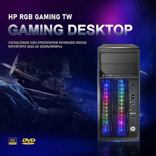 Refurbished: HP RGB Gaming Desktop PC, Intel Quad I5 up to 3.6GHz, 16GB ...