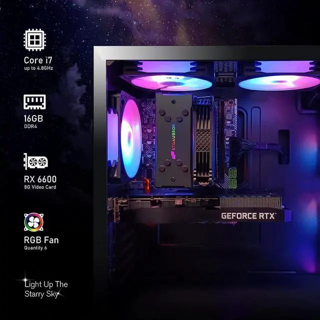 Alt view image 4 of 7 - STGAubron Gaming Desktop PC,Intel Core i7-10700F up to 4.8G,16G DDR4,1T SSD,Radeon RX 6600 8G GDDR6,WiFi,BT 5.0,RGB Fan x 6,RGB Keybaord&Mouse&Mouse Pad,RGB BT Sound Bar,RGB BT Gaming Mic,W11H64