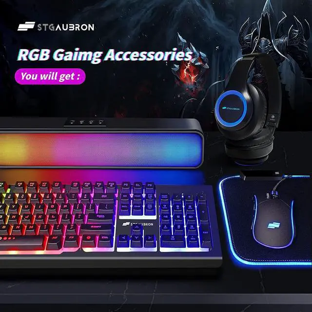 Alt view image 6 of 7 - STGAubron Gaming Desktop PC,Intel Core i7-10700F up to 4.8G,16G DDR4,1T SSD,Radeon RX 6600 8G GDDR6,WiFi,BT 5.0,RGB Fan x 6,RGB Keybaord&Mouse&Mouse Pad,RGB BT Sound Bar,RGB BT Gaming Mic,W11H64