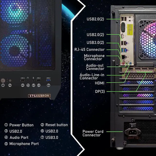 Alt view image 7 of 7 - STGAubron Gaming Desktop PC,Intel Core i7-10700F up to 4.8G,16G DDR4,1T SSD,Radeon RX 6600 8G GDDR6,WiFi,BT 5.0,RGB Fan x 6,RGB Keybaord&Mouse&Mouse Pad,RGB BT Sound Bar,RGB BT Gaming Mic,W11H64