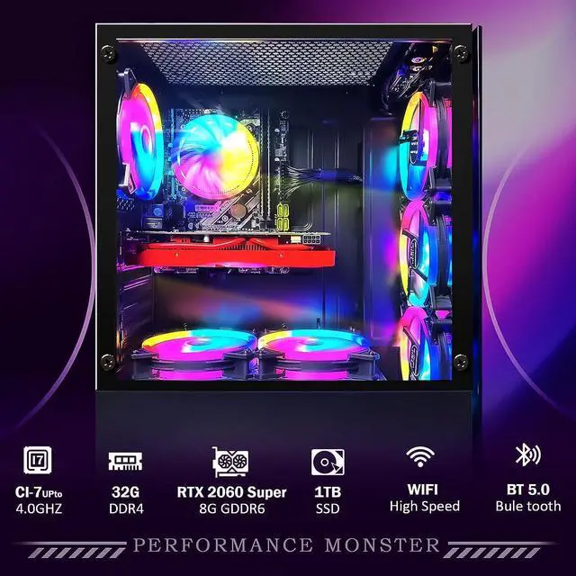 Alt view image 5 of 7 - STGAubron Gaming Desktop PC,Intel Core i7-6700 up to 4.0G,32G DDR4,1T SSD,GeForce RTX 2060 Super 8G GDDR6,600M WiFi,BT 5.0,RGB Fan x 6,RGB Keyboard&Mouse,RGB Mouse Pad,W10H64