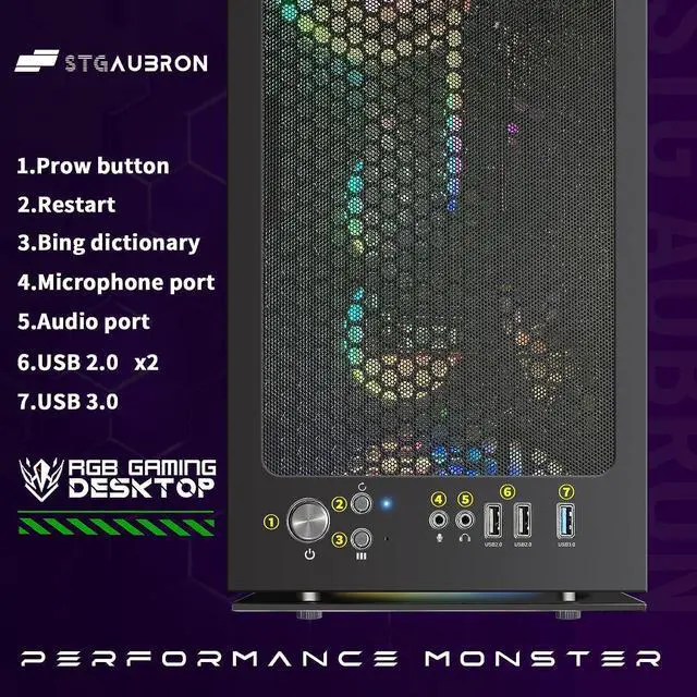 Alt view image 7 of 7 - STGAubron Gaming Desktop PC,Intel Core i7-6700 up to 4.0G,32G DDR4,1T SSD,GeForce RTX 2060 Super 8G GDDR6,600M WiFi,BT 5.0,RGB Fan x 6,RGB Keyboard&Mouse,RGB Mouse Pad,W10H64