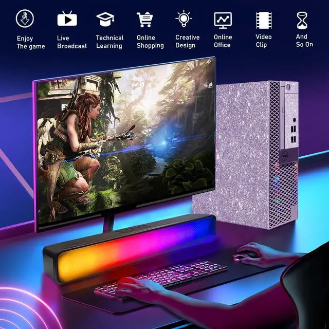 Alt view image 5 of 5 - Dell RGB Gaming Desktop Computer, Intel Quad Core I5-6500 up to 3.6GHz, GeForce GT 1030 2G, 32GB DDR4, 1T SSD, RGB Keyboard & Mouse, 600M WiFi & Bluetooth, Win 10 Pro (Renewed)